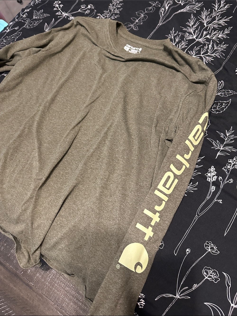 Carhartt Olive Long-Sleeve Logo Tee with Sleeve Script